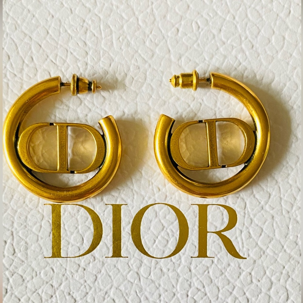 Dior Gold CD Initial Hoop Earrings